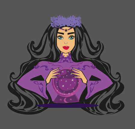 Fortune teller woman reading future on magical crystal ball のイラスト素材