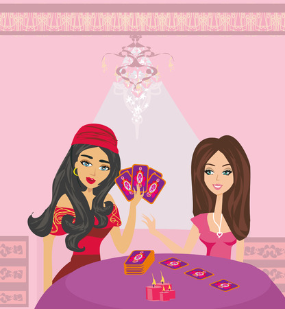 Fortune teller woman reading future from tarot cardsのイラスト素材