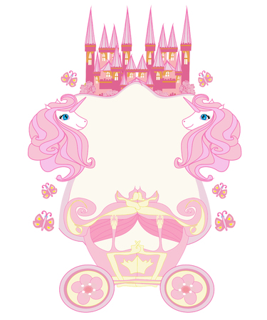 Beautiful fairytale pink castle frame isolated in whiteのイラスト素材