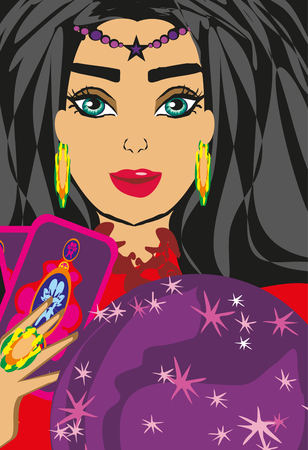 Fortune teller woman reading future on magical crystal ball and cardsのイラスト素材