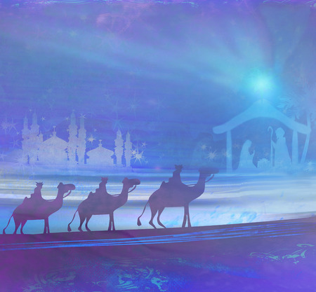 Biblical scene - birth of Jesus in Bethlehem.の写真素材