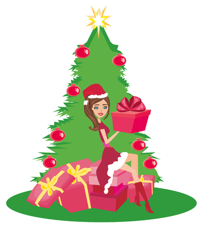 Beautiful girl in Christmas inspired costumeのイラスト素材