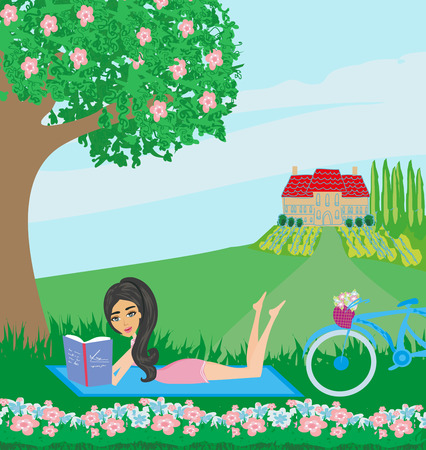 Teenage girl with bookのイラスト素材
