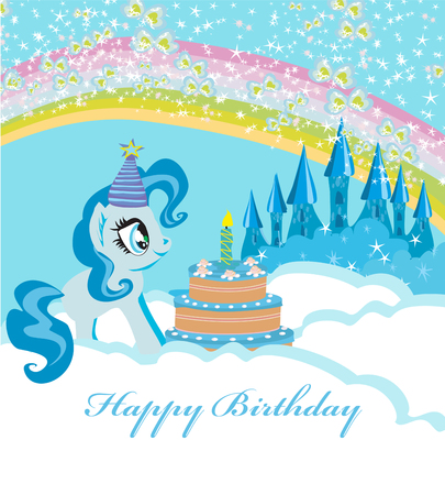 frame with unicorn and birthday cakeのイラスト素材