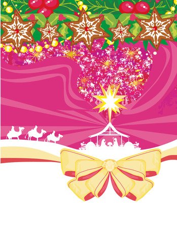 birth of Jesus in Bethlehem - decorative Christmas cardのイラスト素材