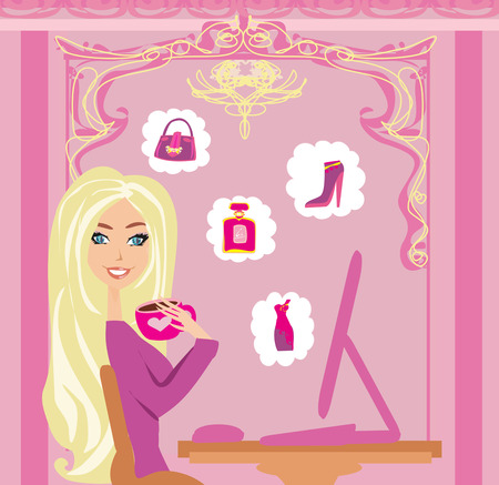 Woman with laptop and Online shoppingのイラスト素材