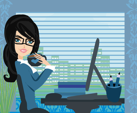 Beautiful secretary working with computerのイラスト素材