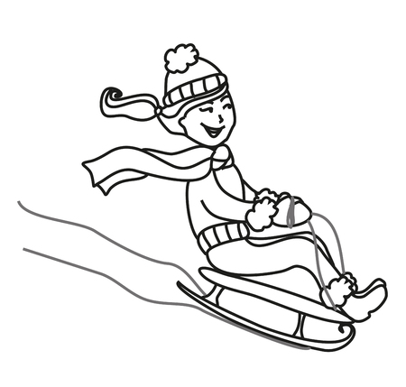 Girl sledding - hand drawn illustrationのイラスト素材