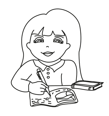 Girl doing homework icon.のイラスト素材