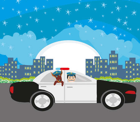 Police patrol at nightのイラスト素材