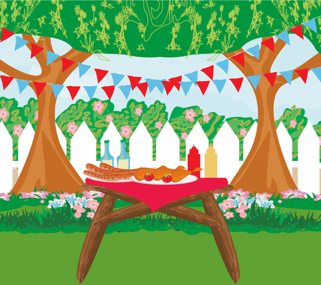 Illustration of backyard barbecueのイラスト素材