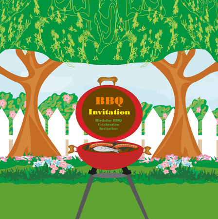 Barbecue Party in the gardenのイラスト素材