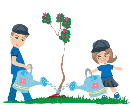 watering the treeのイラスト素材