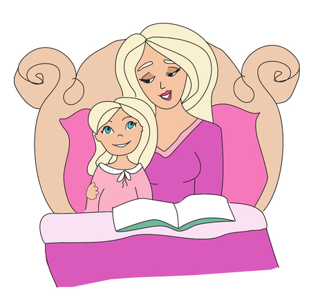 Mom reading a book to her kidのイラスト素材