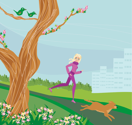 Jogging girl in the park illustration.のイラスト素材