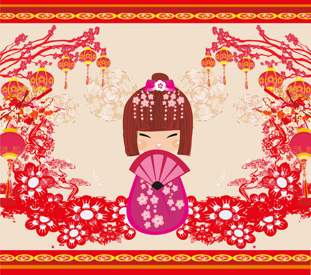 Kokeshi doll cartoon characterのイラスト素材