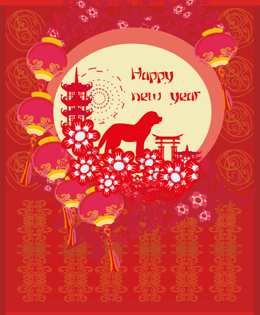 Chinese zodiac the year of Dog in red backgroundのイラスト素材
