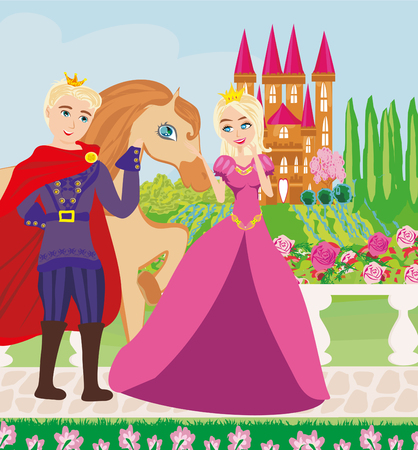 The princess and the prince in a beautiful gardenのイラスト素材