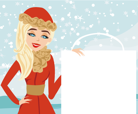 Beautiful girl on winter shoppingのイラスト素材