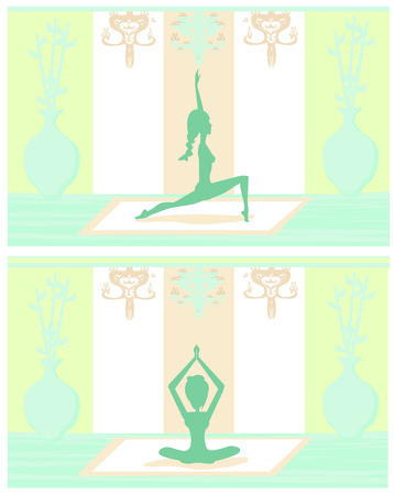 women are practicing yoga card designのイラスト素材