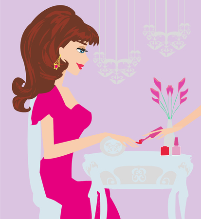 Young lady doing manicure in beauty salon illustration.のイラスト素材