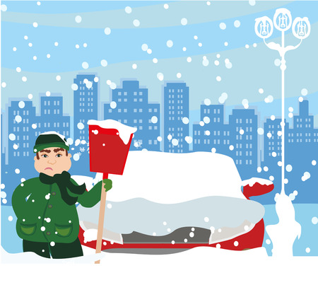 Man shoveling snowのイラスト素材