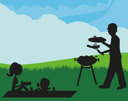 Illustration of a family having a picnic.のイラスト素材