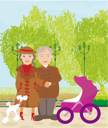 grandparents walking in sunny dayのイラスト素材