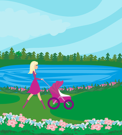 Mother and daughter in the parkのイラスト素材