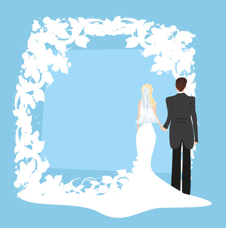 Elegant wedding invitation with bride and groomのイラスト素材