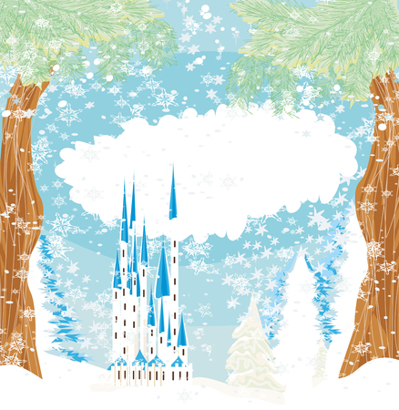 Winter landscape with castle vector illustrationのイラスト素材