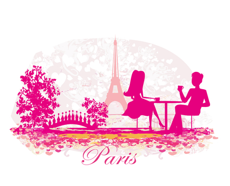 Couple in the Parisian cafeのイラスト素材