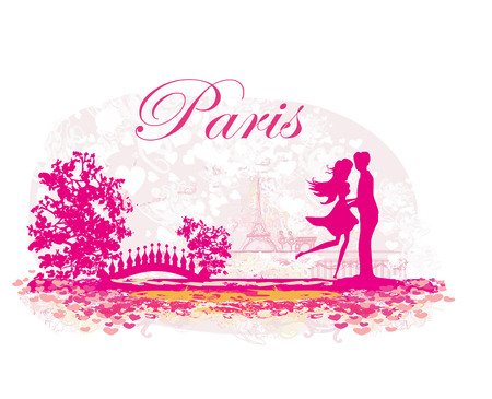 Romantic couple in Paris - abstract cardのイラスト素材