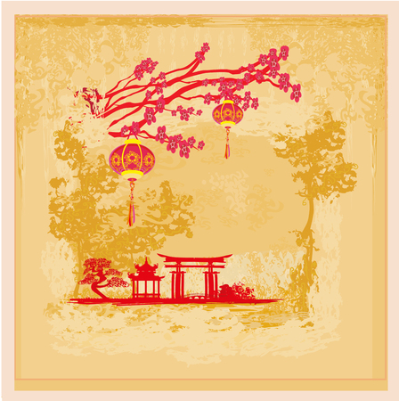 Mid-Autumn Festival for Chinese New Year with treesのイラスト素材