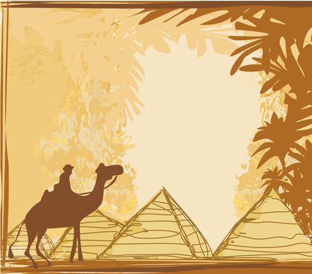 Old paper with pyramids giza and camelのイラスト素材