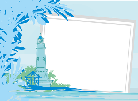 Lighthouse seen from a tiny beach - frame Vector illustration.のイラスト素材