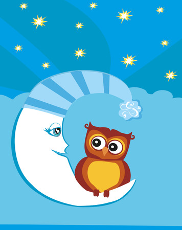 Cute owl and Moon vector illustrationのイラスト素材