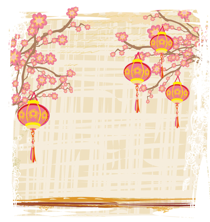 Chinese New Year with lanterns - cardのイラスト素材