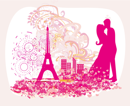 Romantic couple in Paris - abstract cardのイラスト素材