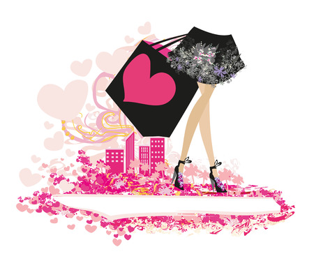 Shopping girl sale cardのイラスト素材