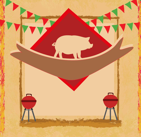 Grunge barbecue party invitation illustration.のイラスト素材