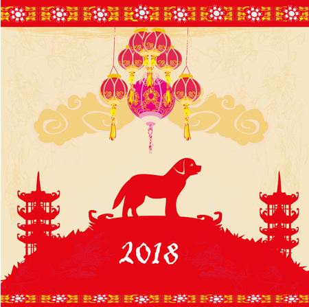 Chinese zodiac the year of Dog - frame illustration.のイラスト素材