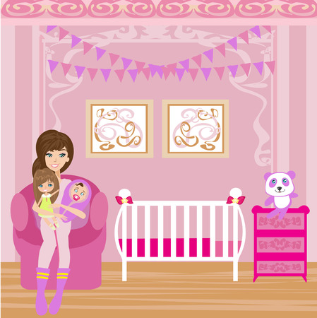 happy woman with childrenのイラスト素材