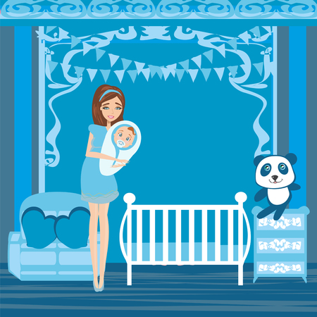 Beautiful woman smiling with newborn childのイラスト素材