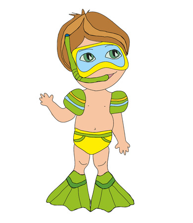 Sketches of a boy scuba diving.のイラスト素材