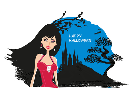 Abstract frame of a beautiful female vampire Vector illustration.のイラスト素材