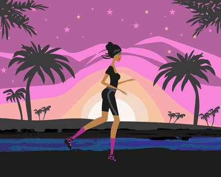 Jogging in the sunsetのイラスト素材