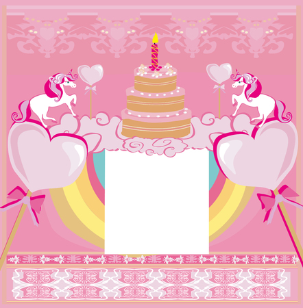 birthday card with a cute unicorn Vector illustration.のイラスト素材