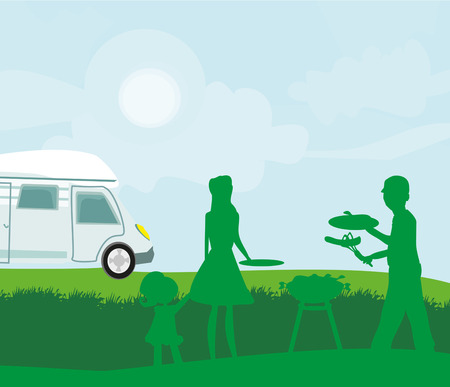 Illustration of a family having a picnic.のイラスト素材