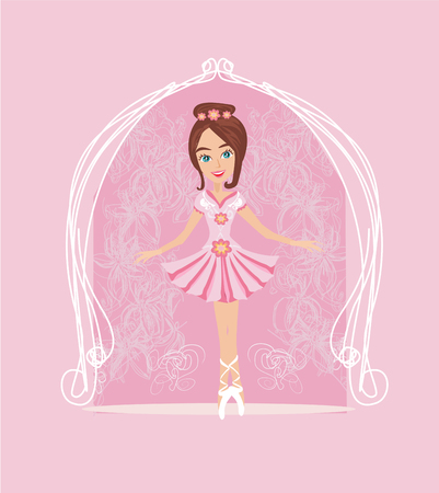 Little ballerina card on pink background.のイラスト素材